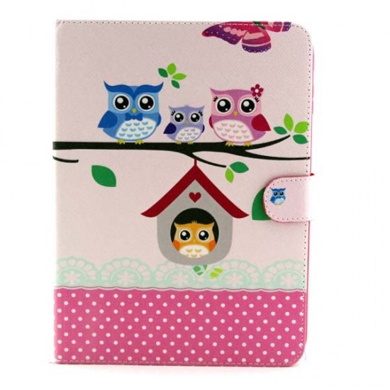 Owl Pattern Folio PU Leather Case Folding Stand Cover For Samsung T530