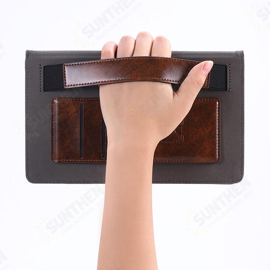 PU Leather Folding Stand Hand Strap Holder Wallet with Cards Slot Tablet Case for Samsung T380 PU Leather Folding Stand Hand Strap Holder Wallet with Cards Slot Tablet Case for Samsung T380