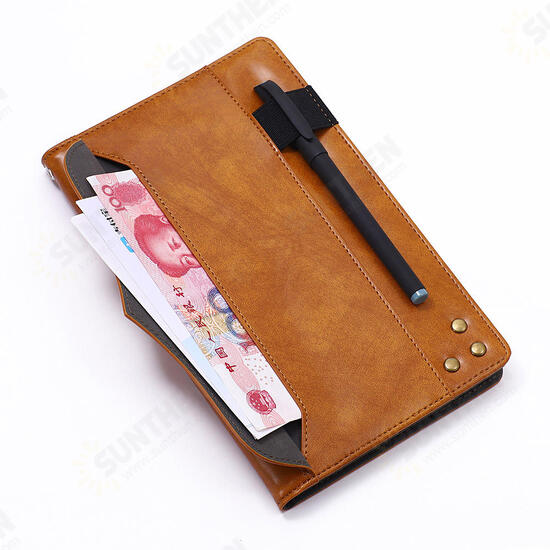 PU Leather Folding Stand Hand Strap Holder Wallet with Cards Slot Tablet Case for Samsung T380