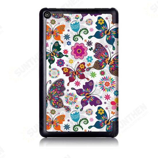 Tri-Fold Pringting Tablet Case Cover for New F ire HD 7 2019-Butterfly