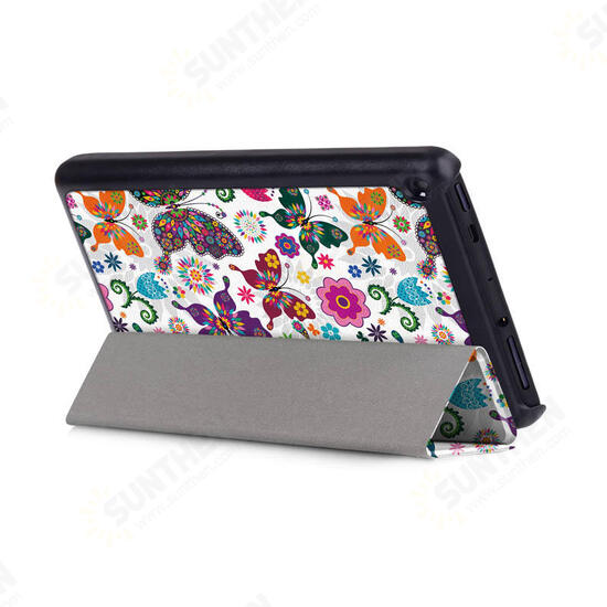 Tri-Fold Pringting Tablet Case Cover for New F ire HD 7 2019-Butterfly