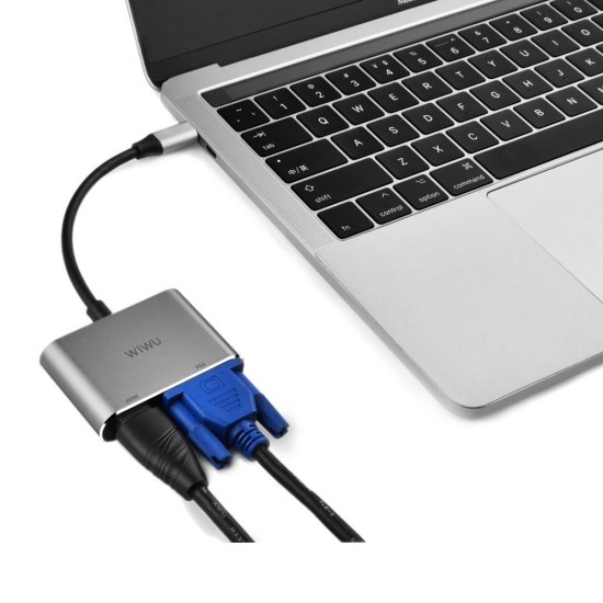 A20VH Lite 2 in 1 Type C to HD+VGA Converter Multifunctional USB HUB Adapter