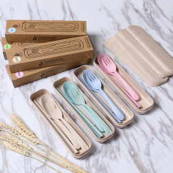 Portable Chopstick Fork Spoon Three-piece Eco-friendly Travel Picnic Wheat Straw Tableware Set with Carrying Box Portable Chopstick Fork Spoon Three-piece Eco-friendly Travel Picnic Wheat Straw Tableware Set with Carrying Box