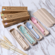 Portable Chopstick Fork Spoon Three-piece Eco-friendly Travel Picnic Wheat Straw Tableware Set with Carrying Box