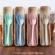 Portable Chopstick Fork Spoon Three-piece Eco-friendly Travel Picnic Wheat Straw Tableware Set with Carrying Box