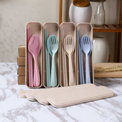 Portable Chopstick Fork Spoon Three-piece Eco-friendly Travel Picnic Wheat Straw Tableware Set with Carrying Box Portable Chopstick Fork Spoon Three-piece Eco-friendly Travel Picnic Wheat Straw Tableware Set with Carrying Box