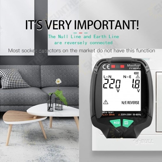 FY1881 30V-250V Digital Smart Socket Tester Voltage Test Socket Detector ENull Line Phase Check RCD Test Data Storage