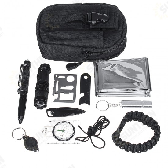 11-in-1/2-in-1 Tactical Outdoor Survival Tools Kit First Aid Set Tools Camping Rescue Gear Emergency Bag for Hunting Hiking Camping