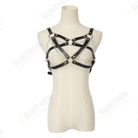 Goth Leather Body Harness Metal Chains Necklace Women Bra Top Chest Chain Belt Witch Gothic Punk Fashion Girl Festival Jewelry