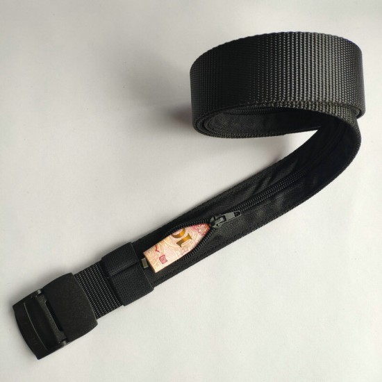 120cm Canvas Tactical Belt Zipper Bag Wallet Leisure Waist Belt