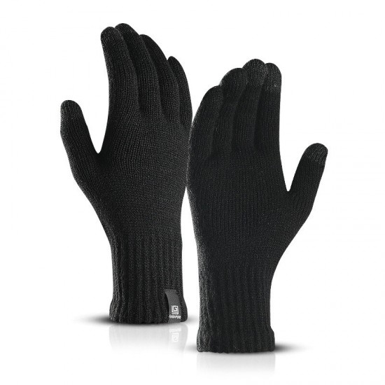 Winter Knitted Wool Touch Screen Gloves Men Warm Short Plush Lining Full Finger Sport Cycling Gloves
