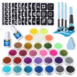 145 Stencils Glitter Powder Tattoo Set 3D Temporary Diamond Body Art Paint Party for Kids Adult 145 Stencils Glitter Powder Tattoo Set 3D Temporary Diamond Body Art Paint Party for Kids Adult
