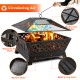 34 Inch Fire Pits Large Wood Burning Deep Steel Firepitsm with Ash Plate,Water Drainage Hole,Spark Screen Poker