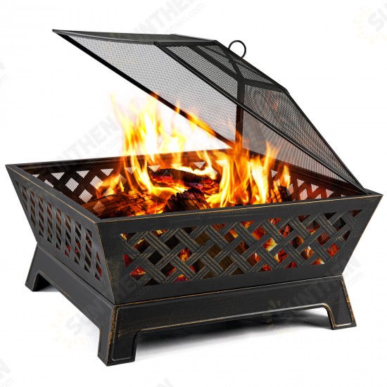 34 Inch Fire Pits Large Wood Burning Deep Steel Firepitsm with Ash Plate,Water Drainage Hole,Spark Screen Poker