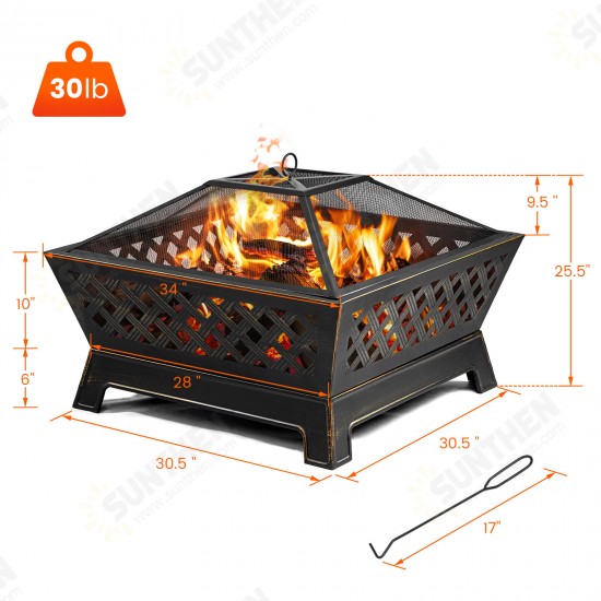 34 Inch Fire Pits Large Wood Burning Deep Steel Firepitsm with Ash Plate,Water Drainage Hole,Spark Screen Poker