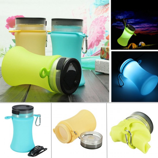 550ml Collapsible Silicone Waterproof Sport Water Bottle With Solar Energy Charge LED Camping Latern
