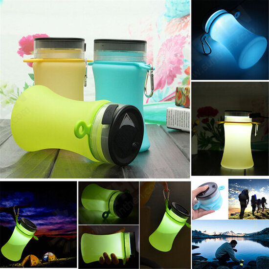 550ml Collapsible Silicone Waterproof Sport Water Bottle With Solar Energy Charge LED Camping Latern