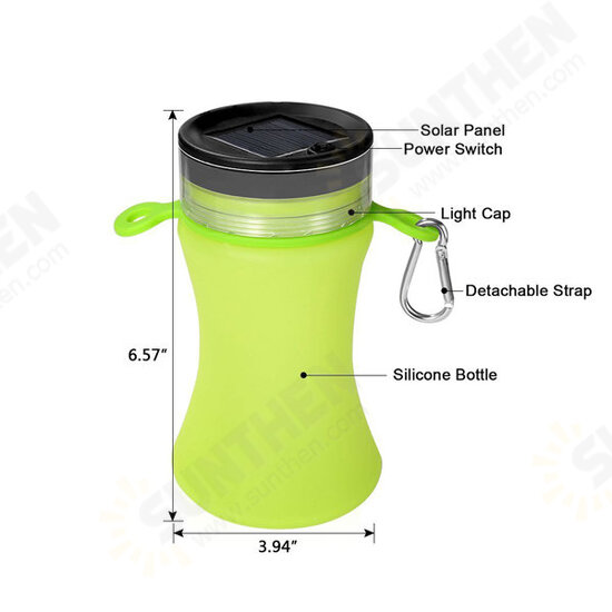 550ml Collapsible Silicone Waterproof Sport Water Bottle With Solar Energy Charge LED Camping Latern