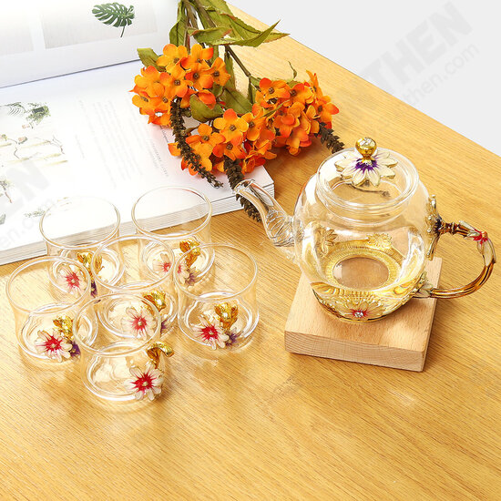 7PCS Glass Cups Set Enamel High-temperature Resistant Tea Water Cups Set Kitchen Accessories