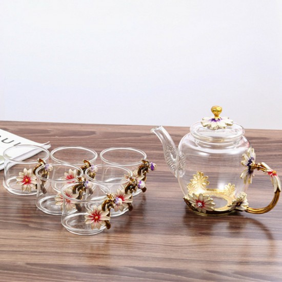 7PCS Glass Cups Set Enamel High-temperature Resistant Tea Water Cups Set Kitchen Accessories