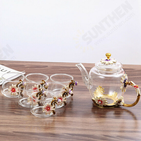 7PCS Glass Cups Set Enamel High-temperature Resistant Tea Water Cups Set Kitchen Accessories