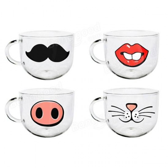 Handmade Cartoon Glass Cup High Temperature Resistant Transparent Water Mug Cat Pig Nose Pattern Glass Mug
