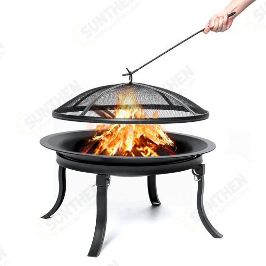 24inch Portable Fire Pits Steel Wood Burning Firepit with BBQ Grill Fire Bowl Poker