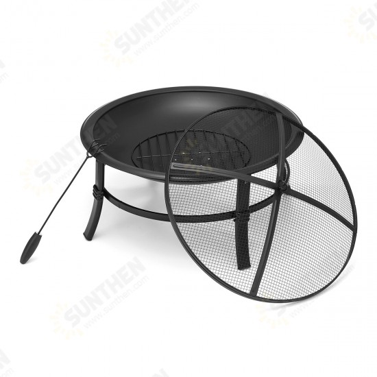 26 inch Fire Pit Wood Burning Small Heavy Duty Steel Firepit with Spark Screen Log Grate Poker