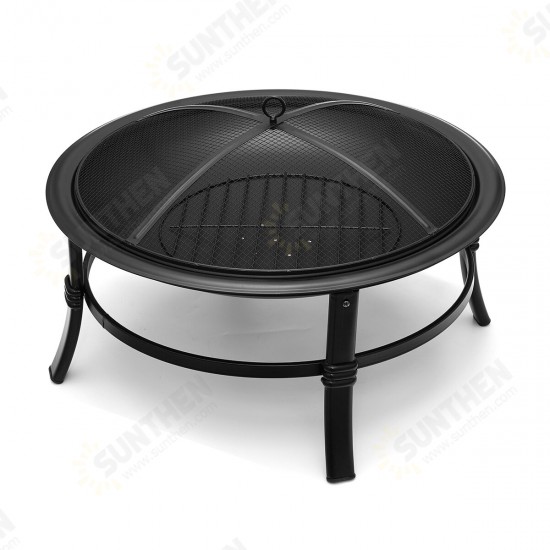 26 inch Fire Pit Wood Burning Small Heavy Duty Steel Firepit with Spark Screen Log Grate Poker