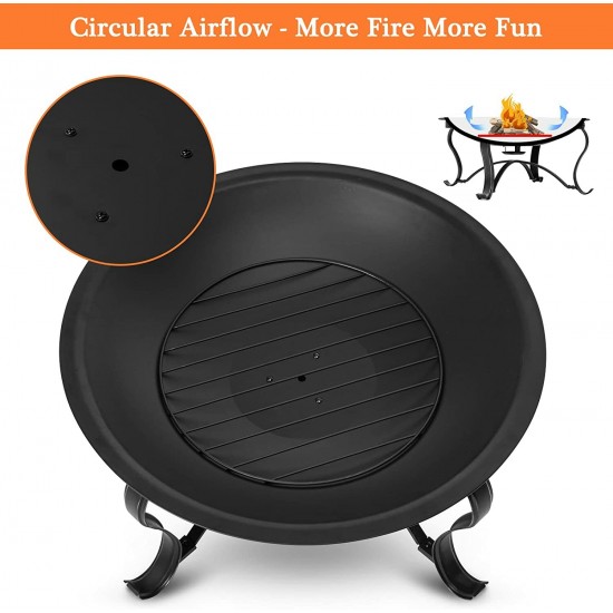 30 inch Fire Pits Steel Wood Burning Firepit with Ash Plate Spark Screen Log Grate Poker