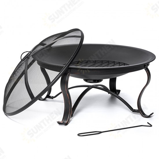 30 inch Fire Pits Steel Wood Burning Firepit with Ash Plate Spark Screen Log Grate Poker