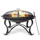 30 inch Fire Pits Steel Wood Burning Firepit with Ash Plate Spark Screen Log Grate Poker