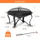 30 inch Fire Pits Steel Wood Burning Firepit with Ash Plate Spark Screen Log Grate Poker