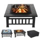 32 Inch Fire Pit Square Steel Wood Burning Large Firepits with Waterproof Cover Spark Screen,Log Grate Poker