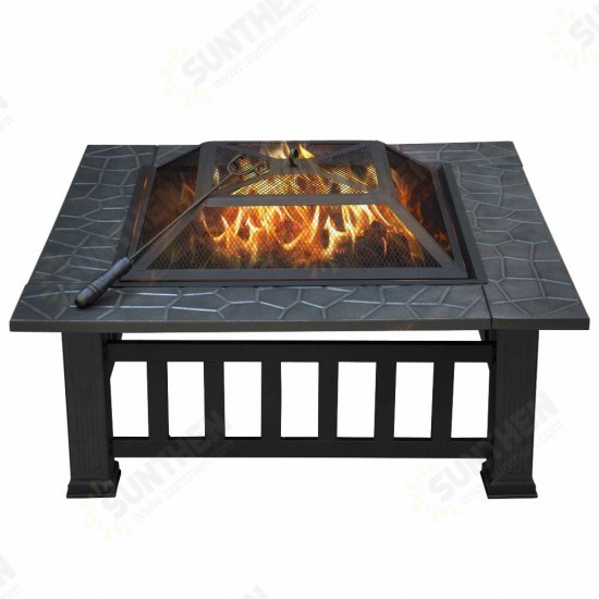 32 Inch Fire Pit Square Steel Wood Burning Large Firepits with Waterproof Cover Spark Screen,Log Grate Poker