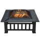 32 Inch Fire Pit Square Steel Wood Burning Large Firepits with Waterproof Cover Spark Screen,Log Grate Poker