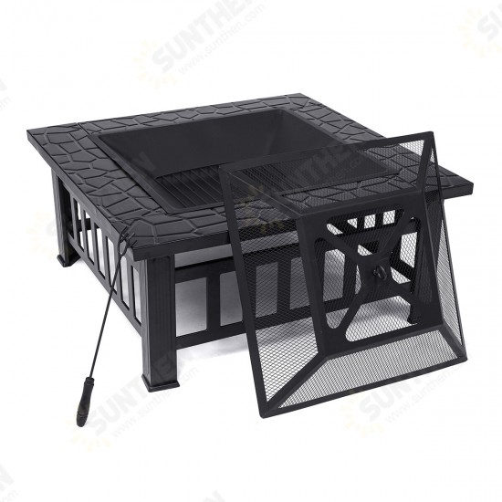 32 Inch Fire Pit Square Steel Wood Burning Large Firepits with Waterproof Cover Spark Screen,Log Grate Poker