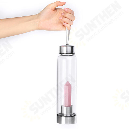 Natural Gemstone Crystal Healing Obelisk Wand Elixir Quartz Water Bottle