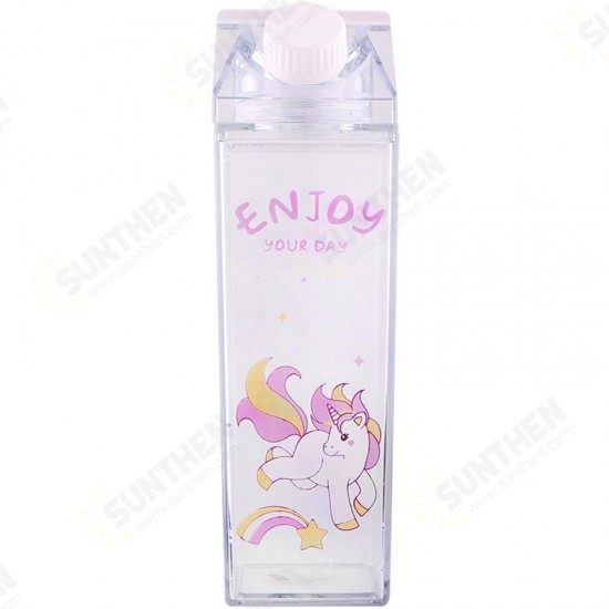 Portable Cup Novelty Milk Carton Shaped Cartoon Unicorn Printed Water Bottle