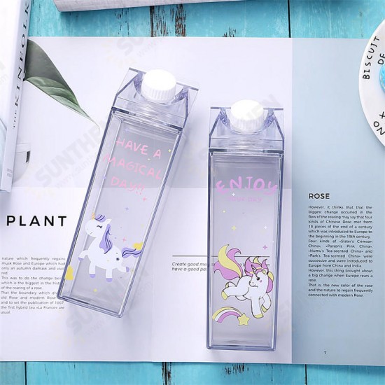 Portable Cup Novelty Milk Carton Shaped Cartoon Unicorn Printed Water Bottle