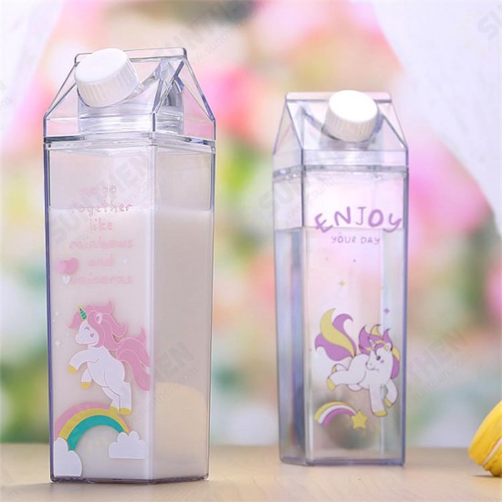 Portable Cup Novelty Milk Carton Shaped Cartoon Unicorn Printed Water Bottle