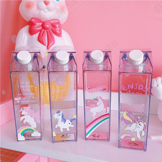 Portable Cup Novelty Milk Carton Shaped Cartoon Unicorn Printed Water Bottle