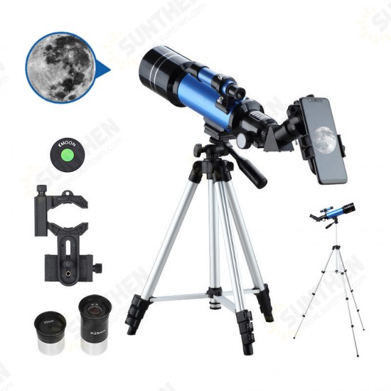 40070 66X HD Astronomical Telescope 70MM Refractor Telescope Erecting Eyepiece 3X Barlow Lens Finderscope with Tripod Phone Adapter