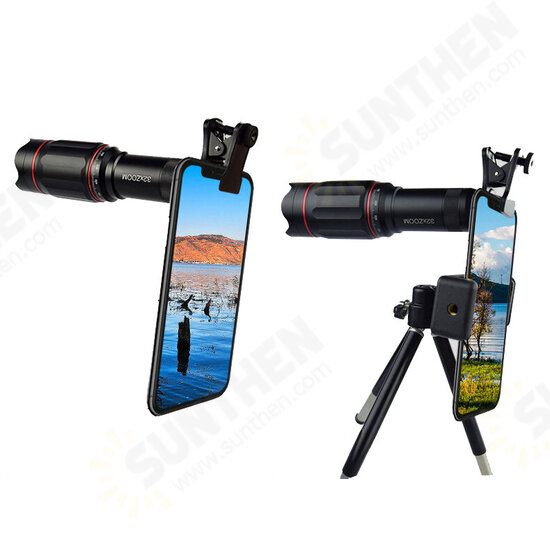 32X Metal Monocular Telescop Set Professional Telephoto Zoom Outdoor Camping Retractable With Tripod Phone Clip Supports Smartphone