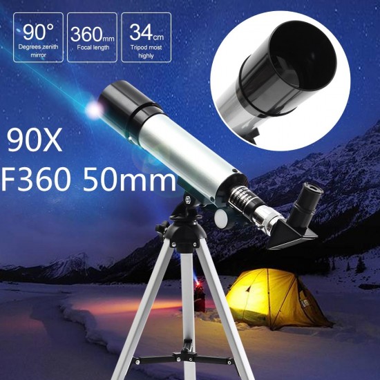 90X F36050M 50mm Monocular Telescope Astronomical Refractor Telescope Refractive Eyepieces Tripod Beginners 2.800 Arc Seconds