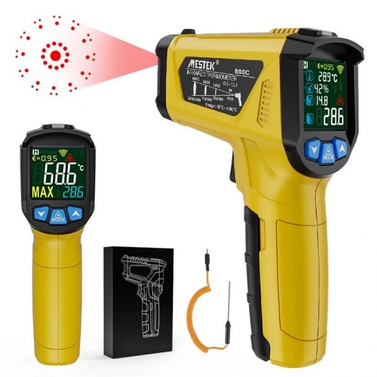 -50~800℃ LCD Color Display Non-Contact Infrared Thermometer High Temperature Infrared Laser Electronic Thermometer IR Thermometer Pyrometer