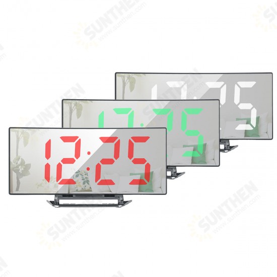 Curved LED Digital Alarm Clock Mirror Table Display Temperature Snooze USB Room