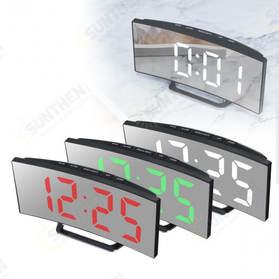 Curved LED Digital Alarm Clock Mirror Table Display Temperature Snooze USB Room