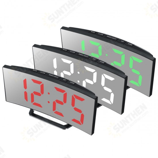 Curved LED Digital Alarm Clock Mirror Table Display Temperature Snooze USB Room