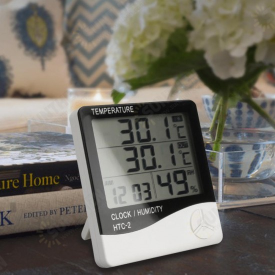 Digital Hygrometer Indoor Outdoor Humidity Meter and Temperature Monitor Thermometer Accurate Readings with Large LCD Digital Display and Alarm Clock